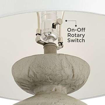 Possini Euro Design Claire 30" Tall Large Mid Century Modern Farmhouse Rustic Coastal End Table Lamp White Beige Living Room Bedroom Bedside Nightstand House Office Home Reading Fabric Shade