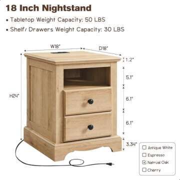 T4TREAM Nightstand with Charging Station, 18 Inch Vintage End Table with 2 Drawers, Wood Rustic Sofa...
