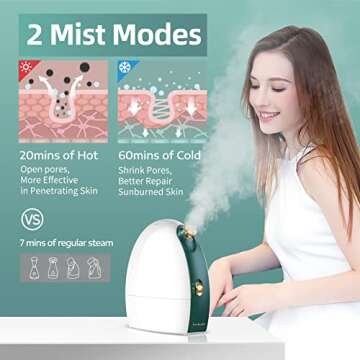 Newbealer Facial Steamer, 3in1 Aromatherapy Face Humidifier, 20 Min Hot & 60 Min Cold Nano Ionic Steam, 180ml Sinuses Moisturizing Cleansing Pores, Bonus 9-Piece Blackhead Remover Kit and Face Brush