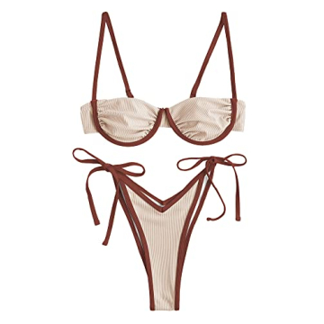 ZAFUL Women's Underwire Bikini High Cut Bikini Set Tie Side Bottom Two Piece Swimsuit Bathing Suit (...