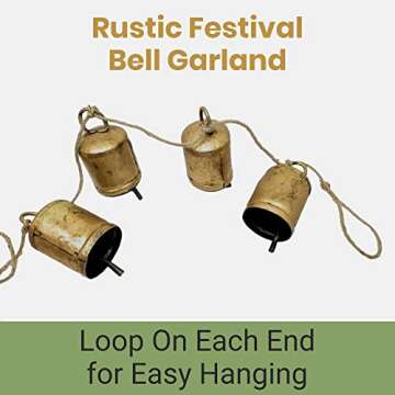 Rustic Bell Garland on Jute Rope - 90" Long