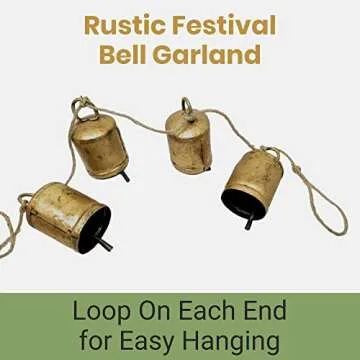 Rustic Bell Garland on Jute Rope - 90" Long