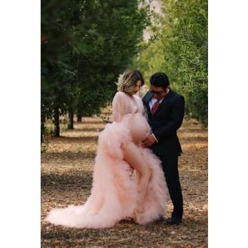 Tianzhihe Maternity Robe for Photoshoot Long Tulle Maternity Gown Lingerie Bridal Dressing Gown Puffy Nightgown Photoshoot Hot Pink Small-Medium