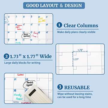Large Dry Erase Calendar for Wall – Yearly Wall Calendar Dry Erase, 37" x 57.9", 12-Month Undated Blank Calendar Planner, Reusable Laminated Task Organizer with Note, Great for Office, Classroom, Home