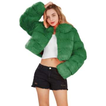 loveimgs Women Fluffy Faux Fur Coat Cropped Jacket Puffer Jacket Zip Up Winter Warm Fuzzy Teddy Jack...
