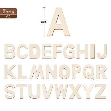 4" Wooden Letters - 52 Pcs Wood Alphabet Letters for Crafts Wood Letters Sign Decoration Unfinished Wood Letters for Painting/Wall Decor/Letter Board/DIY