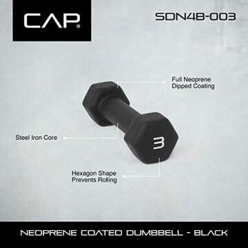 CAP Barbell Black Neoprene Coated Dumbbell, 3 lb Pair