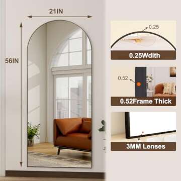 HARRITPURE 56"x21"Full Length Mirror Arch Floor Mirrors with Aluminum Alloy Frame Free-Standing Wall Mounted or Leaning Large Bedroom Dressing Mirror Modern & Contemporary Decor for Home,Black