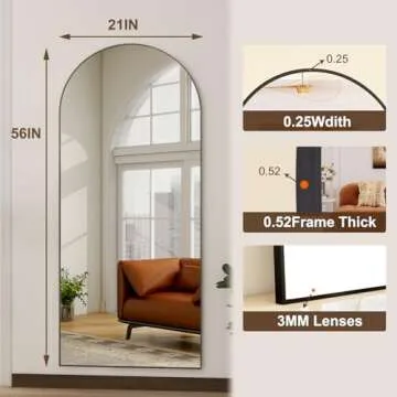 HARRITPURE 56"x21"Full Length Mirror Arch Floor Mirrors with Aluminum Alloy Frame Free-Standing Wall Mounted or Leaning Large Bedroom Dressing Mirror Modern & Contemporary Decor for Home,Black