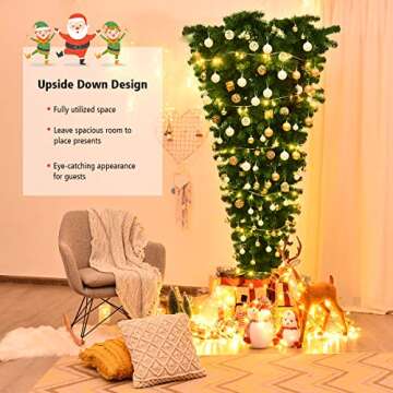 Goplus 7ft Upside Down Christmas Tree, Artificial Xmas Tree with Metal Stand, 1000 Branch Tips, Gree...