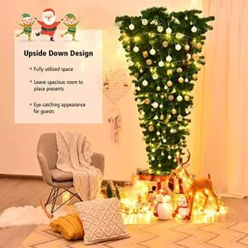 Goplus 7ft Upside Down Christmas Tree, Artificial Xmas Tree with Metal Stand, 1000 Branch Tips, Gree...