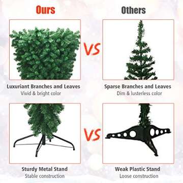 Goplus 7ft Upside Down Christmas Tree, Artificial Xmas Tree with Metal Stand, 1000 Branch Tips, Green Inverted PVC Tree for Indoor Outdoor Holiday Decoration