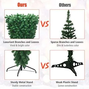 Goplus 7ft Upside Down Christmas Tree, Artificial Xmas Tree with Metal Stand, 1000 Branch Tips, Green Inverted PVC Tree for Indoor Outdoor Holiday Decoration