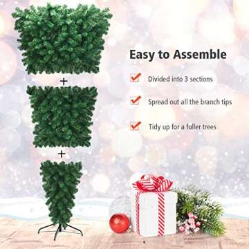 Goplus 7ft Upside Down Christmas Tree, Artificial Xmas Tree with Metal Stand, 1000 Branch Tips, Green Inverted PVC Tree for Indoor Outdoor Holiday Decoration