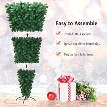 Goplus 7ft Upside Down Christmas Tree, Artificial Xmas Tree with Metal Stand, 1000 Branch Tips, Green Inverted PVC Tree for Indoor Outdoor Holiday Decoration