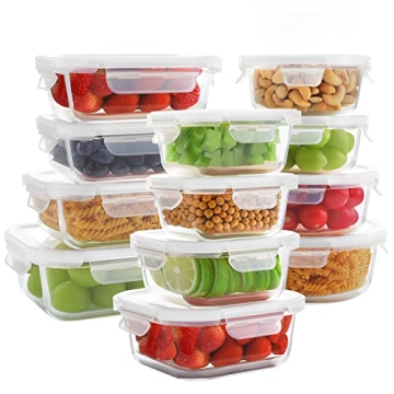 Bayco 24 Piece Food Storage Containers, Meal Prep Airtight Glass Lunch Bento Boxes, BPA Free & Leak ...
