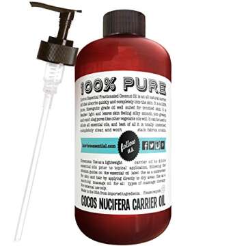 Fractionated Coconut Oil Premium Therapeutic Grade 16 Ounce Liquid Carrier Oil for Aromatherapy Relaxing Massage and Diluting Essential Oils with Pump and eBook