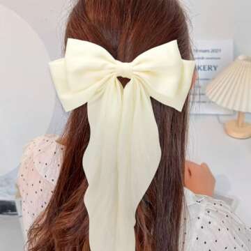 Silky Satin Oversized Hair Bows and Ribbons, 3Pcs Long Tail Bowknot Barrettes Clips for Women Girls