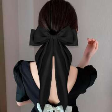 Silky Satin Oversized Hair Bows and Ribbons, 3Pcs Long Tail Bowknot Barrettes Clips for Women Girls
