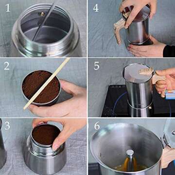 Stainless Steel Stovetop Espresso Coffee Maker 6cups Espresso Pot | Mocha Pot 450ml with Step-by-step Instructions(1 Cup=50ml)