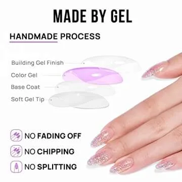 BTArtbox Press On Nails Medium- Christmas Supremely Fit & Natural Soft Gel Glue On Nails with Nail Glue, Reusable Stick On Nails in 15 Sizes - 30 Fake Nails Kit, Pink Sparkle