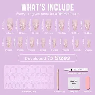 BTArtbox Press On Nails Medium- Christmas Supremely Fit & Natural Soft Gel Glue On Nails with Nail Glue, Reusable Stick On Nails in 15 Sizes - 30 Fake Nails Kit, Pink Sparkle
