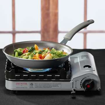 Chef Master 15,000 BTU Output Portable Butane Camping Stove, Peizo Click Ignition, Double Wind-Guard...