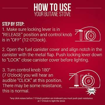 Chef Master 15,000 BTU Output Portable Butane Camping Stove, Peizo Click Ignition, Double Wind-Guard Portable Stove Burner for Emergencies, Tailgating, Hiking, Backpacking & Camping Essentials - 90019