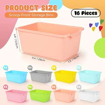 Dandat 16 Pcs Plastic Cubby Bins for Classroom Storage & Organization - Toy & Book Storage Tubs