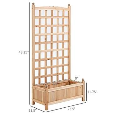 Outsunny Wooden Raised Garden Bed with Trellis, Outdoor Planter Box with Drainage Crevices for Climbing Vine Plants Flowers, 24" x 12" x 49"