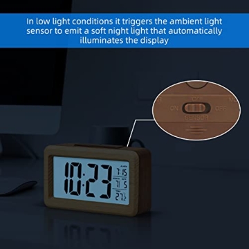 Battery Operated Wooden Alarm Clock for Bedrooms