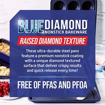 Blue Diamond Bakeware Diamond Infused Ceramic Nonstick, 13" x 9" Quarter Cookie Sheet Baking Pan, Dishwasher and Freezer Safe, PFAS-Free, Blue
