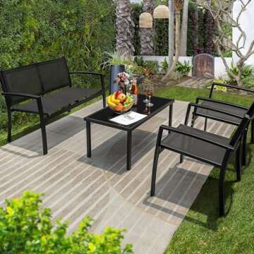 Flamaker 4 Pieces Outdoor Patio Furniture Textilene Modern Conversation Set