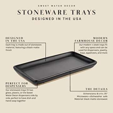 Sweet Water Decor Matte Black Stoneware Tray | Kitchen and Bathroom Dispenser Holder | Jewelry Dish ...