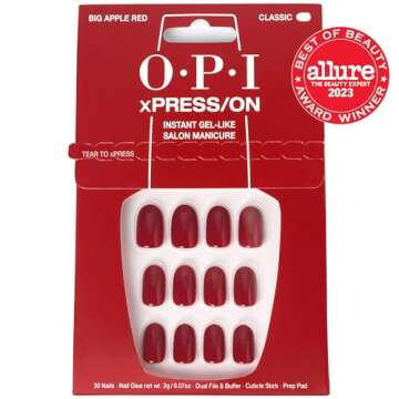 OPI xPRESS/ON Big Apple Red | Classic Red Short Round Press On Nails | With Nail Glue | Long Lasting...