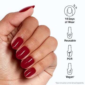 OPI xPRESS/ON Big Apple Red | Classic Red Short Round Press On Nails | With Nail Glue | Long Lasting, Reusable, Non-damaging