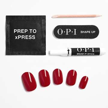 OPI xPRESS/ON Big Apple Red | Classic Red Short Round Press On Nails | With Nail Glue | Long Lasting, Reusable, Non-damaging