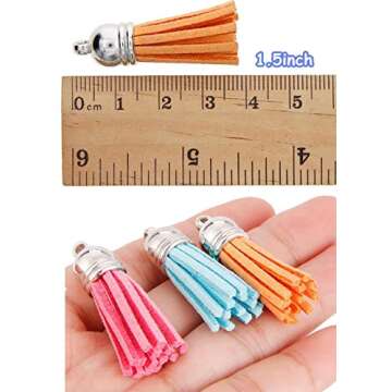 MSCFTFB 100 Pieces 1.5inch Mini Tassels Faux Suede Mala Tassel Kit for Earring Necklace Jewelry Making Garland Keychain Dreamcatcher Charms DIY Crafts (Gold)