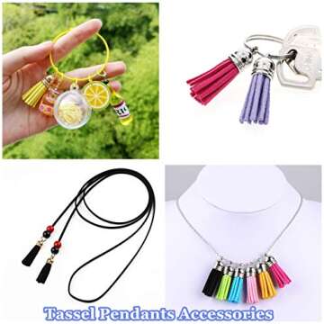 MSCFTFB 100 Pieces 1.5inch Mini Tassels Faux Suede Mala Tassel Kit for Earring Necklace Jewelry Making Garland Keychain Dreamcatcher Charms DIY Crafts (Gold)