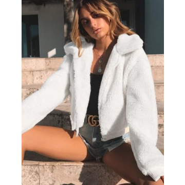 Chic AKEWEI Women Thick Fuzzy Jacket for Winter Wear