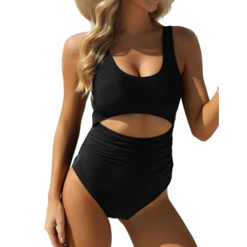 VIMPUNEC Women Tummy Control One Piece Swimsuit High Waisted Bathing Suit Cut Out Swimwear Black M