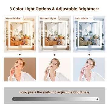 SMOOL Vanity Desk with Lighted Mirror - Makeup Vanity Table with 3 Color Light Options Adjustable Brightness, Vanity with 6 Storage Shelves, 2 Large Drawers, Vanity Set for Girls Women, White