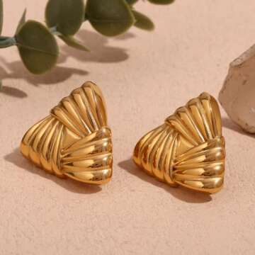 HINSD Striped Stud Earrings - Unique 18k Gold Minimalist Jewelry for Women