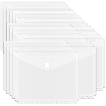 EOOUT 30Pcs Binder Pocket - Clear & Waterproof Document Organizer with Velcro Closure for Home and O...