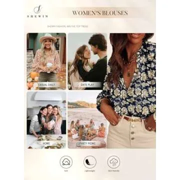 SHEWIN Fall Tops for Women 2025 Trendy V Neck Long Sleeve Button Up Shirts Loose Fit Casual Boho Floral Blouses Bohemian Clothes for Women, S, Blue