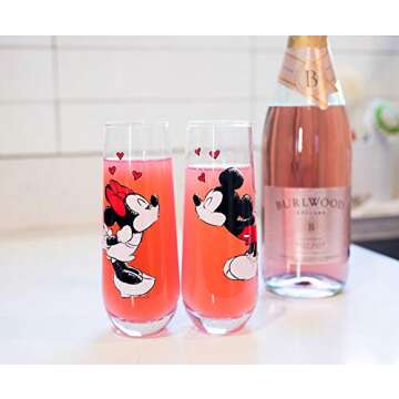 Exclusive Mickey and Minnie Mouse Kiss Hearts 2-Pack Stemless Fluted Glassware Set | Disney Kitchen Accessories | Drinkware For Home Bar, Couples Gift Housewares | Each Glass Holds 9 Ounces