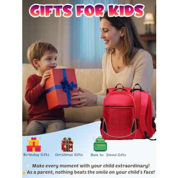 BLUEFAIRY Kids Backpack for Boys Kindergarten Primary School Bags Elementary Preschool Bookbags Back to School Gifts Large Campartments Mochilas para Escolares Niños 17" Red