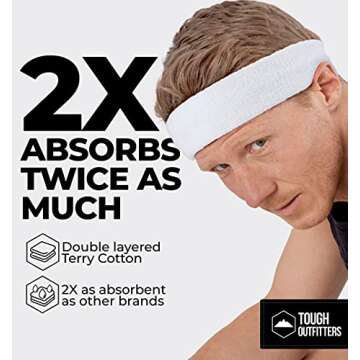 Running Headbands for Men and Women - Athletic Sweatband - Terry Cloth Bands for Basketball, Tennis,...