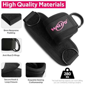 WALITO Gym Ankle Straps for Lower Body Workouts - Glute & Cable Machine Accessories