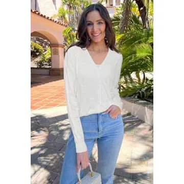 Arach&Cloz Womens Fashion Cardigan Sweaters for Women Long Sleeve Spring Summer Lightweight Shrug Knit Sweater Tops Trendy Clothing Jacket Cozy Clouds White